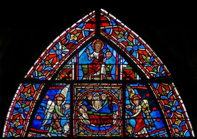 Window depicting St Julian Hospitalier and his wife die and go to heaven by French School