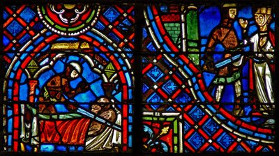 Window w23 depicting St Julian Hospitalier kills a couple in his bed thinking his wife is committing adultery by French School