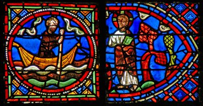 Window depicting St Julian Hospitalier meets Christ on the other side of the river every night by French School