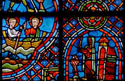 Window depicting St Julian Hospitalier meets Christ on the other side of the river every night by French School
