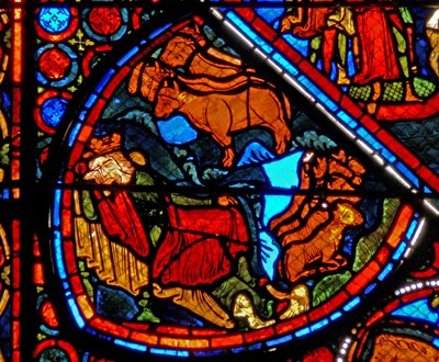 Window w24 depicting a scene from the story of Joseph: the Pharaoh dreams of the fat and lean years by French School