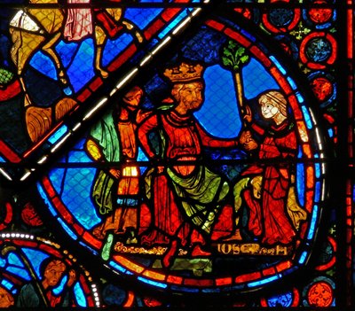 Window w24 depicting a scene from the story of Joseph: the Pharaoh dreams of the fat and lean years by French School