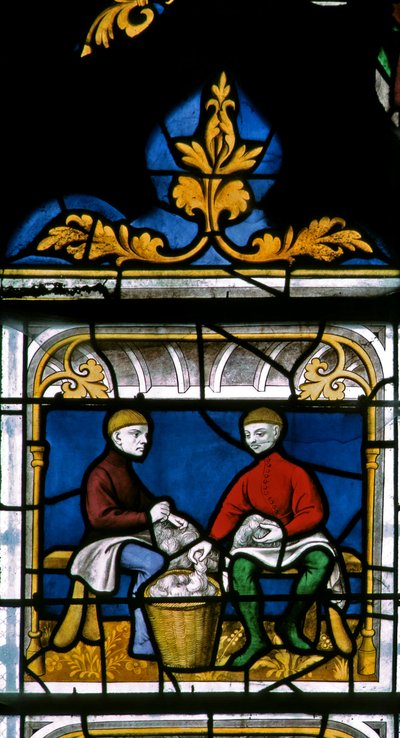 Window w25 depicting a draper at work in the Drapers window by French School
