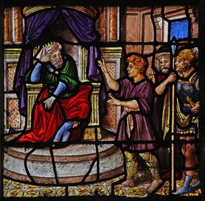 Window depicting a Scene from the Story of Joseph: Before Pharaoh by French School