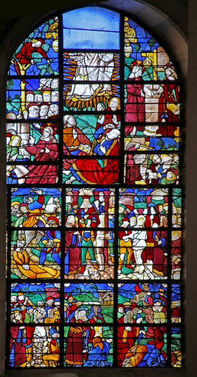 Window depicting Scenes from the life of St Barbara, and of the Passion and the Transfiguration by French School