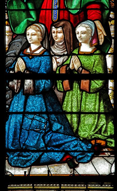 Window depicting 3 young female donors by French School