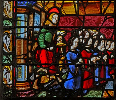 Window depicting St John with the donors and daughters by French School