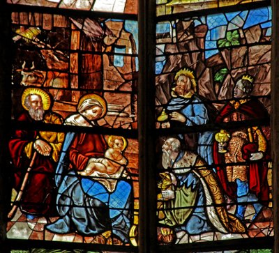 Window w2 depicting the Adoration of the Magi by French School