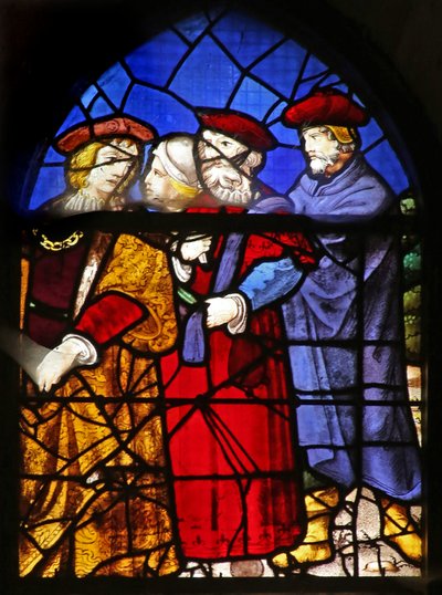 Window depicting Bystanders at the raising of Lazarus by French School