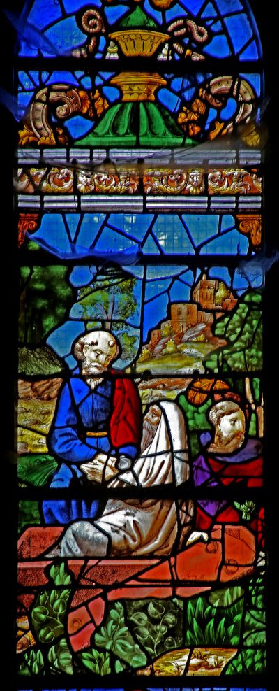 Window depicting the Raising of Lazarus by French School