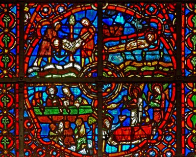 Window depicting scenes from life of St Lawrence by French School