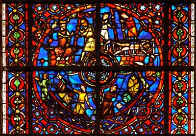 Window depicting scenes from life of St Vincent by French School