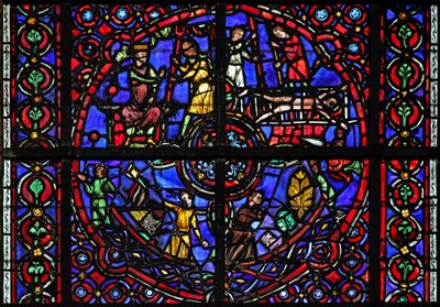 Window depicting scenes from life of St Vincent by French School