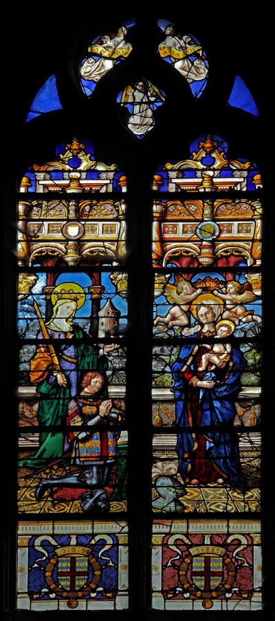 Window depicting St Barbara and the donor Jean de Montmorency by French School