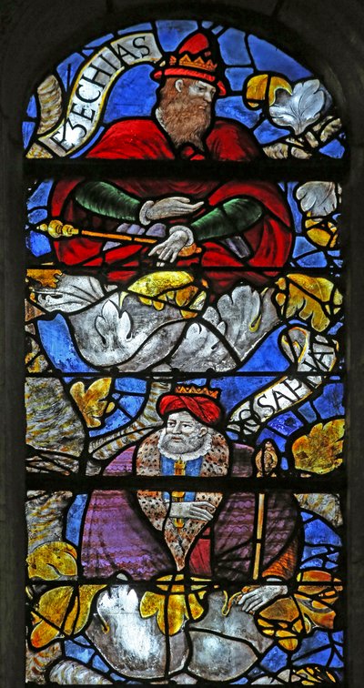 Window w3 depicting the Tree of Jesse: Hezekiah and Jehosaphat by French School