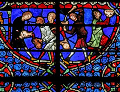 Window depicting the water turning into wine at the Marriage at Cana by French School