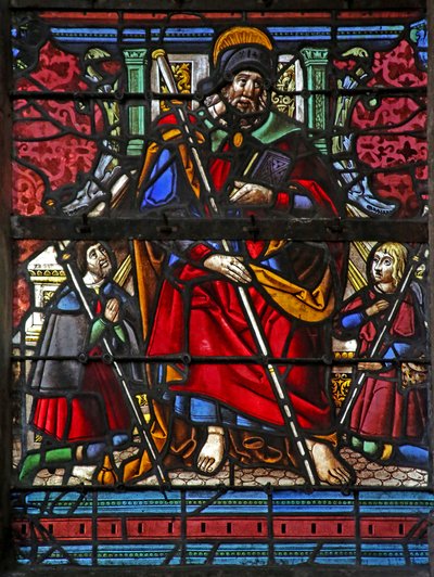 Window depicting two donors with St James by French School