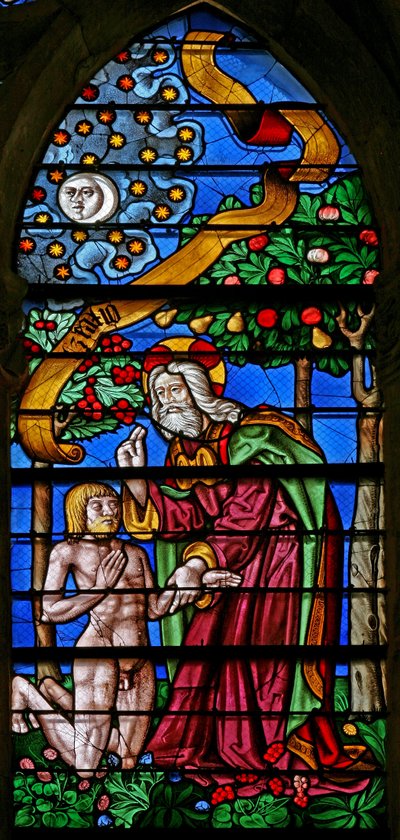 Window 40 depicting the Creation of Adam by French School