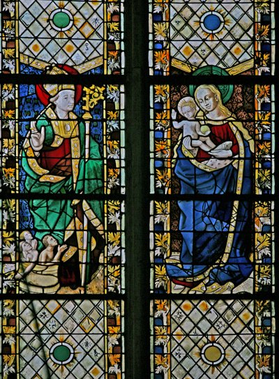 Window depicting St Nicholas and the Virgin and Child by French School