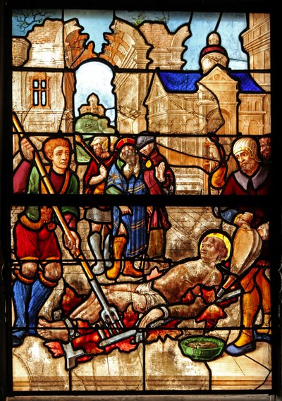 Window depicting the martyrdom of St Lawrence by French School