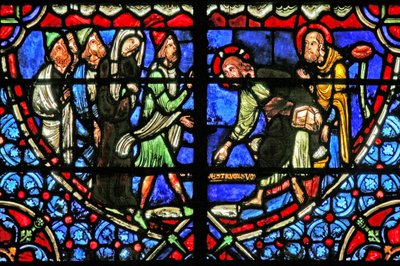 Window depicting Jesus is questioned about the Woman Taken in Adultery by French School