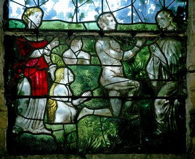 Window w4 depicting a scene from the Last Judgement: the Elect by French School