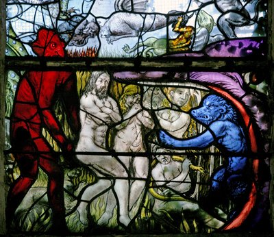 Window w4 depicting a scene from the Last Judgement: the Mouth of Hell by French School