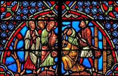 Window depicting the Healing of the Blind by French School