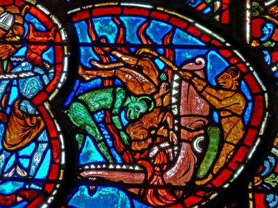 Window depicting the Last Judgement: the Mouth of Hell receiving the damned by French School