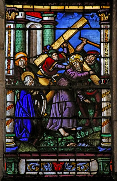 Window depicting the Via Crucis by French School