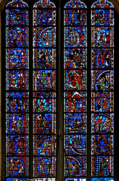 Window depicting scenes from the lives of St Catherine, St Nicholas, St John Baptist, St Stephen by French School