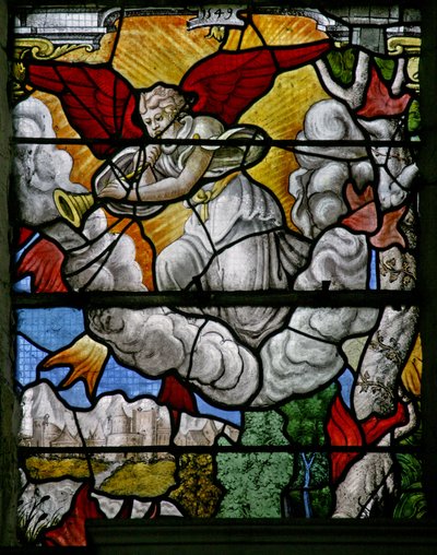 Window w5 depicting a scene from the Book of Revelation: one of the seven angels with trumpets by French School