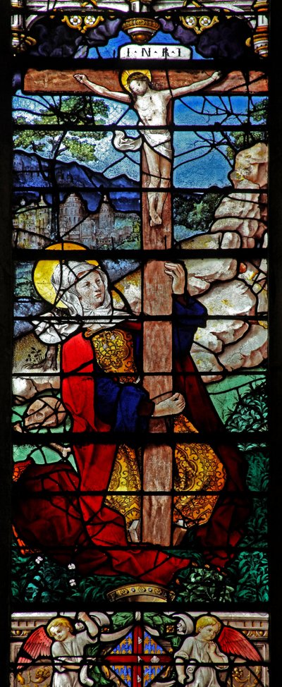 Window depicting a scene from the life of St Mary Magdalene - the saint at the Cross by French School