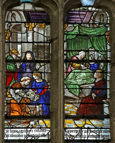 Window depicting the Birth of St Foy by French School