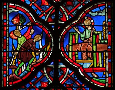 The Trees of the Forest Are Cut Down with an Axe (L) Is 10:33-34. Christ with the Winepress (R) Is 63:1-6 by French School