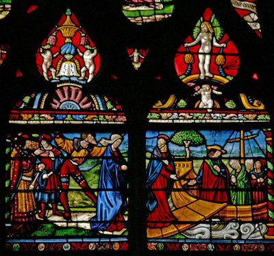 Window depicting a scene from the life of St Mary Magdalene - she embarks on a boat by French School
