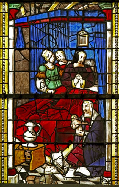 Window depicting the Birth of St John Baptist by French School