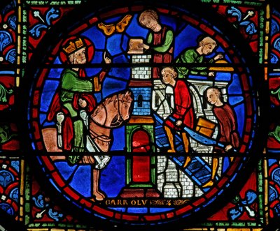 Window W7 Depicting the Charlemagne Window: Oversees the Construction of a Church by French School