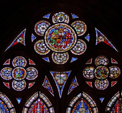 Window depicting the tracery lights with two angels and Noli Me Tangere by French School
