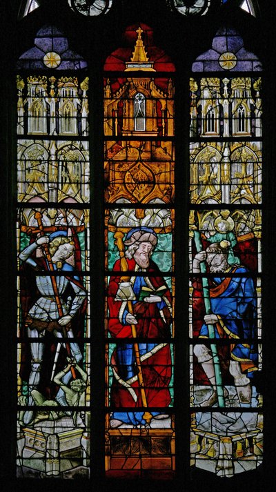Window depicting St Michael, St James and St Christopher by French School