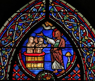 Window depicting St Andrew baptizing Consul Egeus and his wife by French School