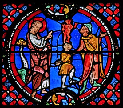 Window depicting St Andrew exorcising a demon by French School