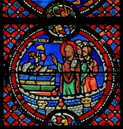Window depicting St Andrew turning seven demons into dogs by French School