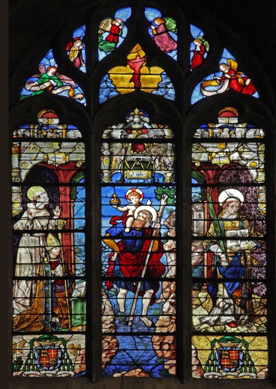 Window depicting St Francis, St Christopher, St Stephen by French School