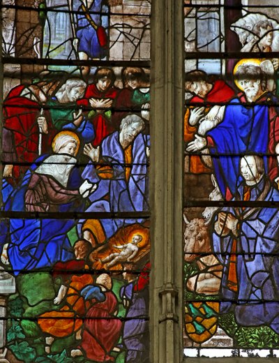 Window depicting the Adoration of the Shepherds; the Donor, Baurot and St Roche by French School