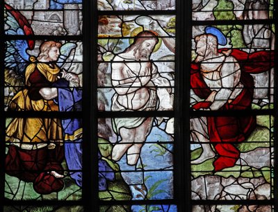 Window depicting the Baptism in the River Jordan by French School