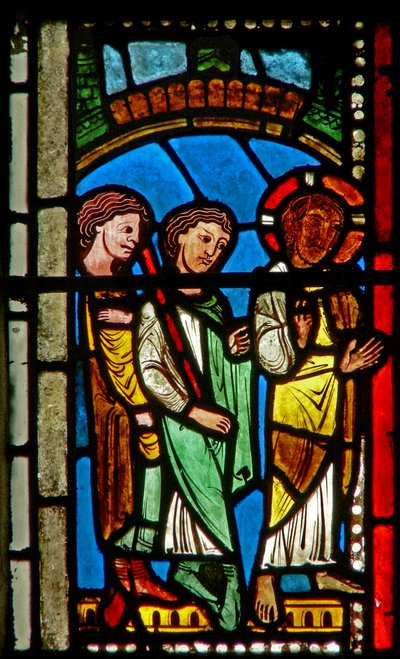 Window wXV depicting a Resurrection scene: the road to Emmaus by French School