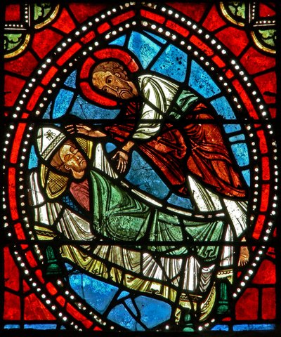 Window wXX depicting St Paul revealing in a dream to St Ambrose the remains of St Gervais and St Protais by French School