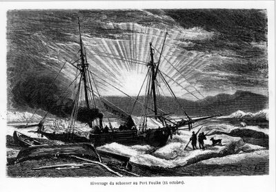 Wintering of the Ship "Schooner" at Port Foulke - in "The Free Sea of the Pole, Voyage of Discovery in the Arctic Seas" by French School