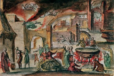 Witchcraft scene, probably a stage set, 2nd half of 17th century by French School